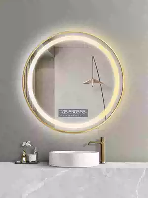 Punch-free smart bathroom mirror aluminum frame LED light mirror round toilet dressing room defogging mirror round mirror