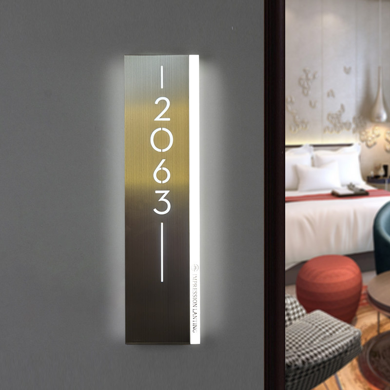 Hotel luminous door number custom beauty club hotel private room number plate creative light luxury stainless steel box number plate