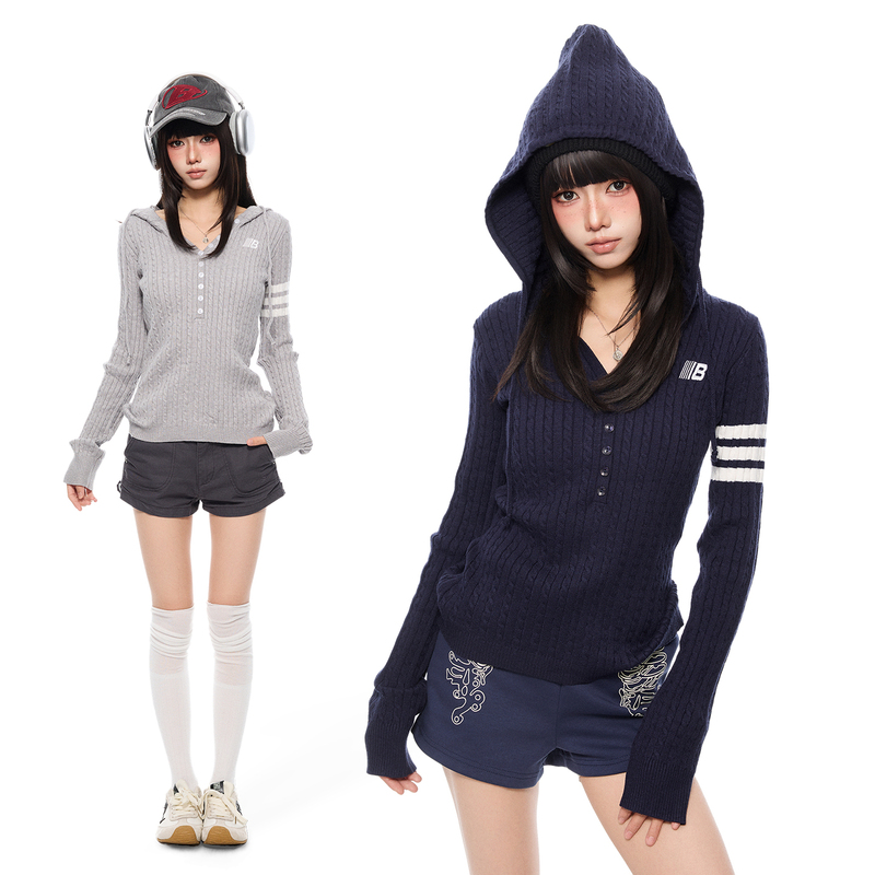 K787 Sporty and Relaxed American Style Trendy Brand Three-Stripe Knitted Hoodie Women's Sweater Hoodie Jacket K787 Sporty and Relaxed American Style Trendy Brand Three-Stripe Knitted Hoodie Women's Sweater Hoodie Jacket