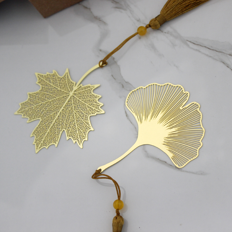 Brass leaf vein bookmark Ginkgo Biloba Sycamore leaf Tassel Lettering Creative small fresh Student Metal Graduation gift