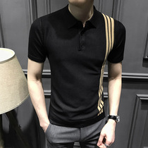 High-end lapel Polo shirt mens short-sleeved fashion slim mens T-shirt summer ice silk knitted casual wild top