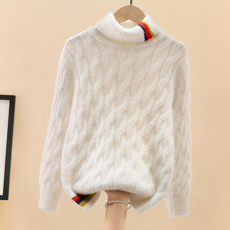 Girls mink fleece sweater 2021 autumn and winter new high collar plus velvet thick knitted sweater baby coat sweater Korean version