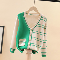 Girls Knitted Cardigan Thin Section Autumn Childrens Striped Sweater Girls Big Childrens Sweater Coat Baby Spring and Autumn
