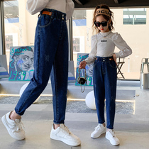 Childrens clothing girls jeans 2022 new autumn clothes for big childrens trousers girls Korean version slim pants with leggings
