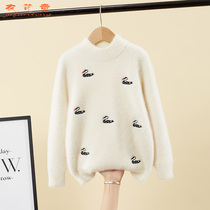 Girls mink fleece sweater 2022 autumn and winter new big childrens knitted sweater tops sweater fleece baby foreign style