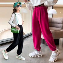 Childrens clothing girls trousers 2022 new autumn clothes middle and big childrens casual pants elastic pants solid color girls legged pants Korean version