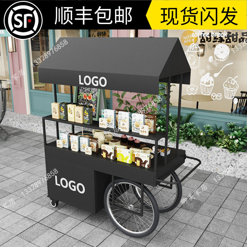 European Wrought iron flower cart with chest of drawers Supermarket display promotion table Mobile shelf Outdoor sales stall car