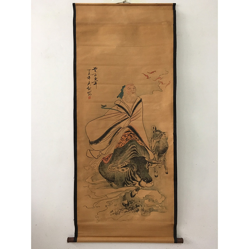 Antique made old name herringbone painting ancient painting country painting Chinese painting Chinese painting hall painting Living room decoration scroll hanging painting Qingkura Laozi Out of the picture-Taobao