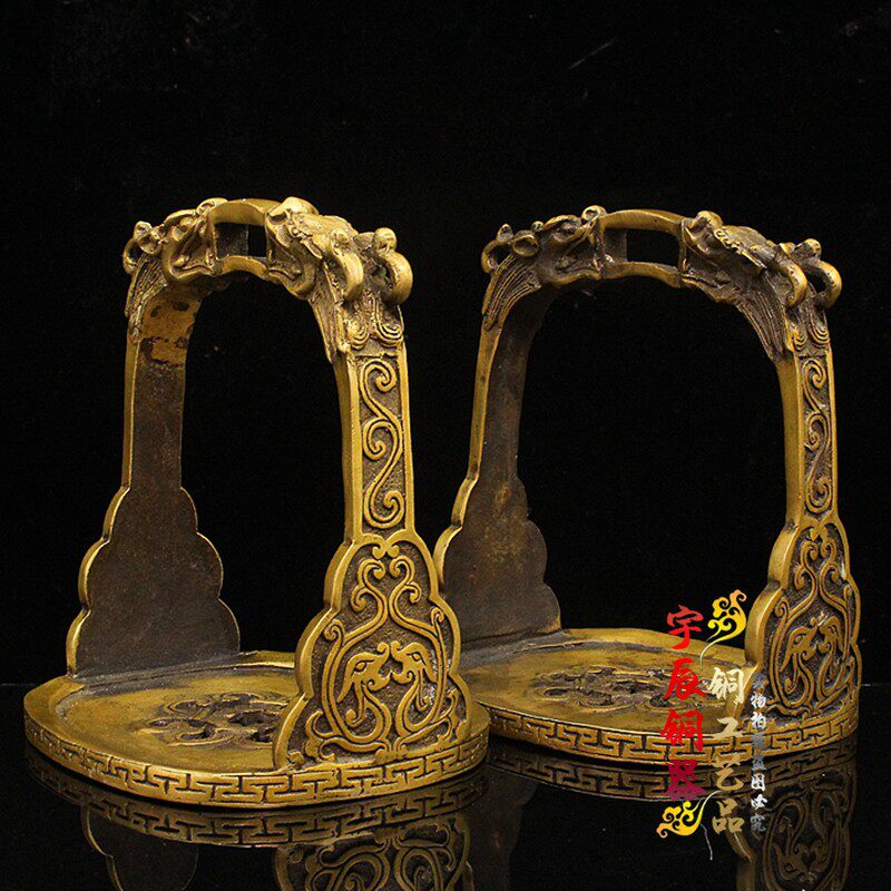 Imitation ancient pure brass brass horse stirrup pair of horses equipped with horse with equestrian items bronze horse pedaling collectible film and TV props-Taobao