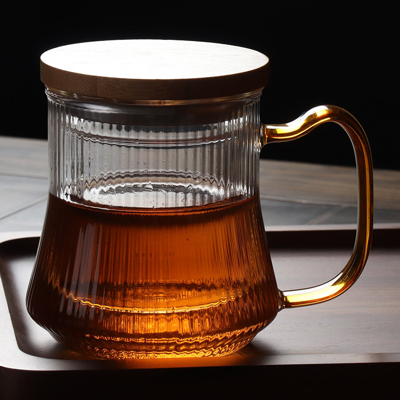 Meet meet three cups glass bubble tea cup resistant hot water cup with filter bag cover office water mug