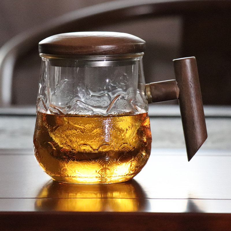 Wood GLASS MARK THREE CUPS HOME TEA WATER SEPARATION TEA OFFICE FILTER FLOWER TEA WATER CUP SUB GREEN TEA CUP