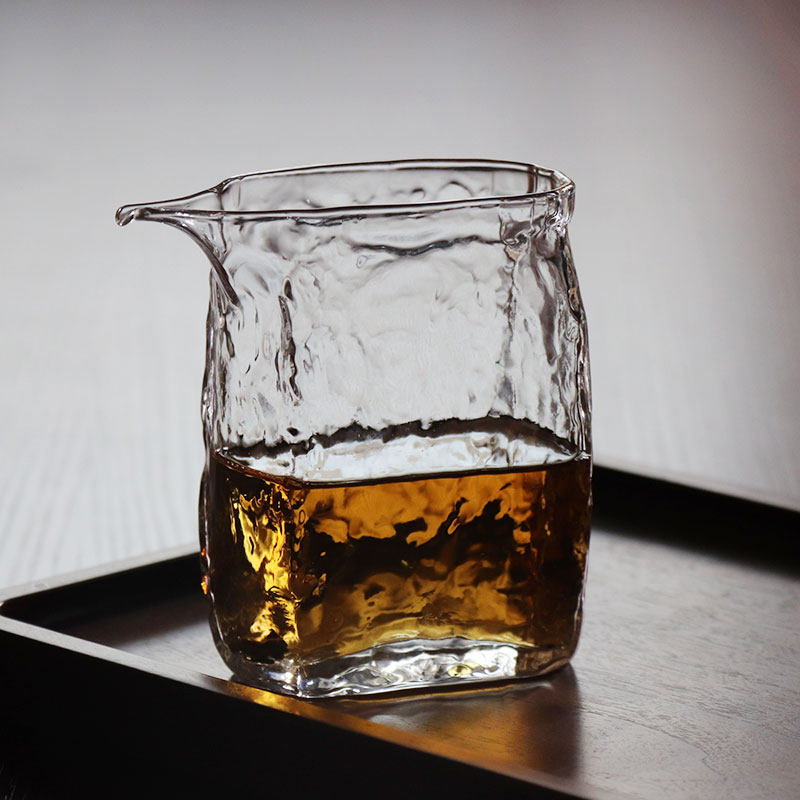 Square Justice Cup Glass Day Style Hammer Print Quadrilateral Public Cup Net Red Tea Kongfu Tea With Tea Sea Sub-Tea Ware