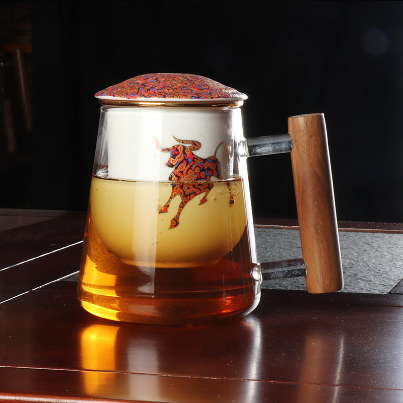 Meet meet Heat-resistant glass tea cup hammer ripple water glass filter Tea Water separation Cup Lesbian Couple Cup High Temperatures