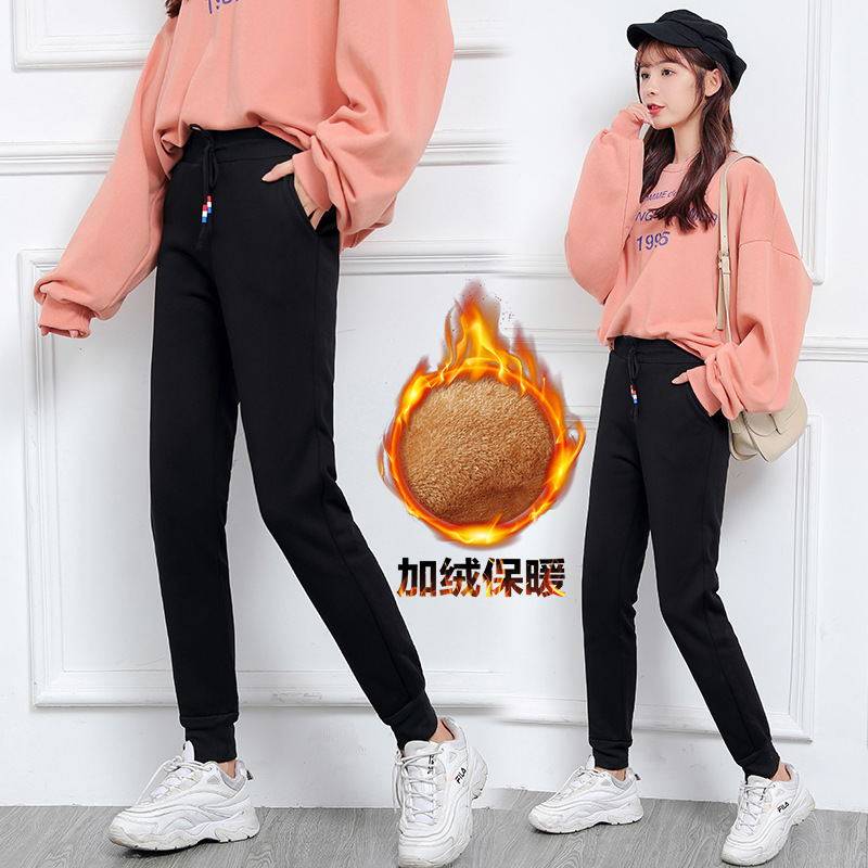 景绪2019新款羊羔绒运动裤女加绒加厚宽松修身休闲裤冬季保暖棉裤