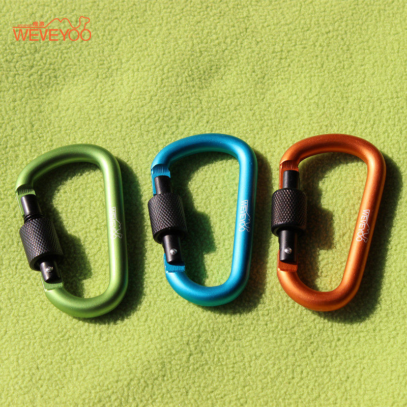 Meritocratic hard aluminum alloy hanging buckle Mountaineering buckle key button D type quick hanging rotary with lock large D buckle multicolored
