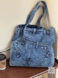 Модная дизайнерская джинсовая универсальная вместительная и большая сумка на одно плечо