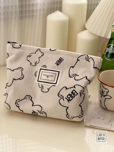 Оригинальная милая лампа, косметичка, портативная маленькая сумка клатч, сумка-органайзер, увеличенная толщина, в корейском стиле, с медвежатами