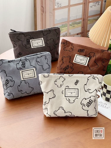 Оригинальная милая лампа, косметичка, портативная маленькая сумка клатч, сумка-органайзер, увеличенная толщина, в корейском стиле, с медвежатами