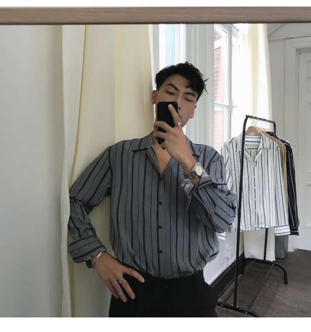 Cửa hàng VIP 4 màu thành họa tiết mượt mà quý ông Anh phù hợp với cổ áo sọc dọc tay dài Hàn Quốc áo sơ mi nam giản dị áo khoác sơ mi