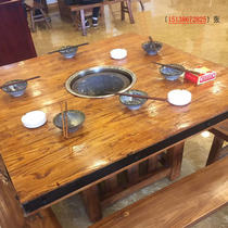 Manufacturers direct selling old elm log wood furniture pure wood hot pot table dining table simple modern