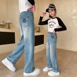 Children's clothing girl straight -leg wide -leg jeans 2024 new children's Children's spring and autumn girls summer thin trousers loose