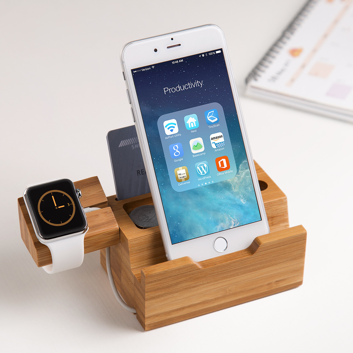 Bamboo Charging Dock Station Holder For iWatch iPhone x 7 8