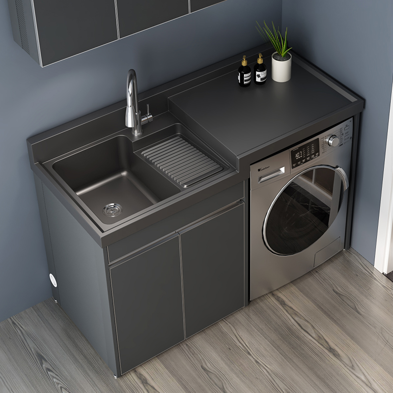 Space Aluminum Laundry Cabinet Combined Balcony Handwashing Sink Integrated Quartz Stone with washboard roller washing machine companion cabinet