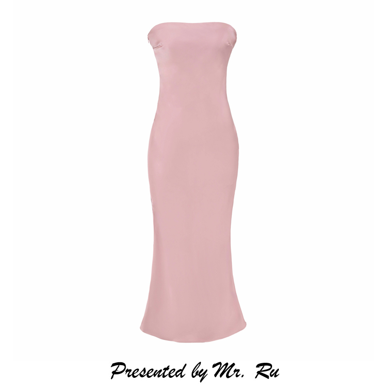 Trendy European and American Style Strapless Slim-Fit Bodycon Dress That Accentuates the Figure and Shows Off the Collarbone, Satin Long Dress for Women Trendy European and American Style Strapless Slim-Fit Bodycon Dress That Accentuates the Figure and Shows Off the Collarbone, Satin Long Dress for Women