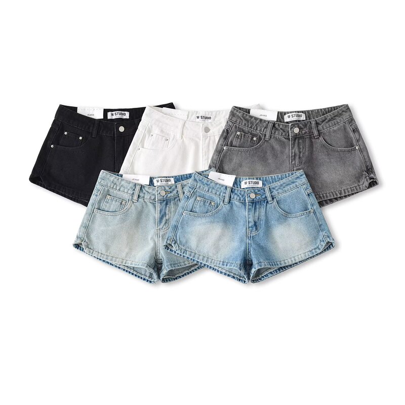 Trendy European and American Style Distressed Washed Denim Shorts, Low-Waisted, Slimming, Sexy, Wide-Leg, Hip-Hugging Hot Pants for Women Trendy European and American Style Distressed Washed Denim Shorts, Low-Waisted, Slimming, Sexy, Wide-Leg, Hip-Hugging Hot Pants for Women