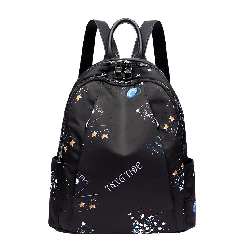 Oxford Cloth Genuine Leather Backpack for Women 2023 New Korean Style Versatile Starry Sky Waterproof Lightweight Travel Large Capacity Backpack