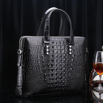 Thai Imported Avocado Leather Briefcase Back Bone No Splicing Men Business Handbag Genuine Leather Large Capacity Double Zipper