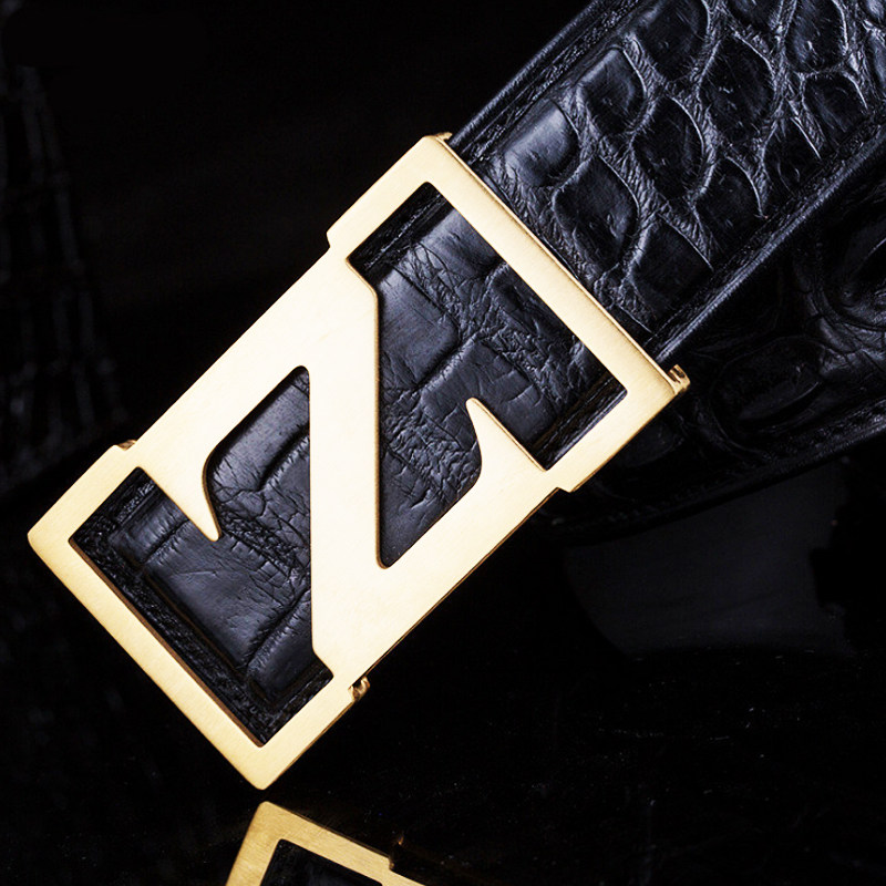 Thailand imported crocodile belt male Thailand crocodile back bone stainless steel Z-shaped smooth buckle leather belt business belt
