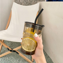 Glass sippy cup high-value water Cup summer female Coffee Cup home fresh simple ins mocha straw Cup