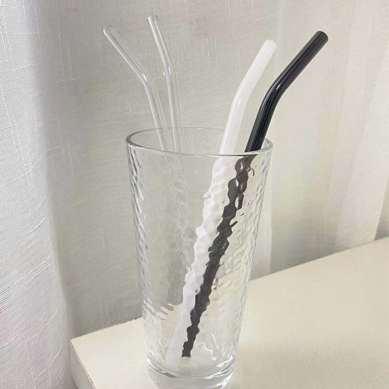 Non-disposable transparent glass straw postpartum heat-resistant ins wind elbow juice milk straight tube stirring stick set
