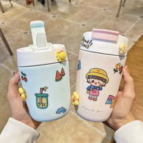 ins thermos cup female coffee accompanying Cup macaroons cute high appearance simple portable straw student Cup
