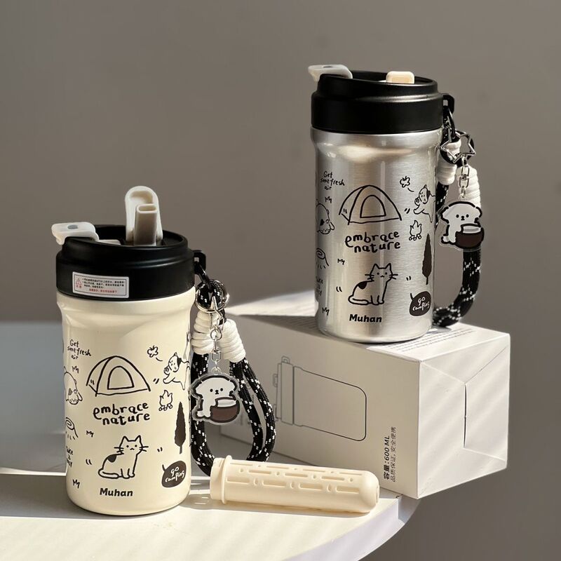 Muhan Double-Drink Insulated Cup Stainless Steel Straw Cup Student Coffee Cup Office Women's Water Cup Portable Cup for Men Muhan Double-Drink Insulated Cup Stainless Steel Straw Cup Student Coffee Cup Office Women's Water Cup Portable Cup for Men