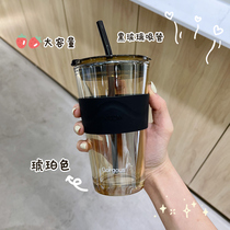 Arctic Light Water Glass Ins Wind Glass Cups Large Capacity Cups High Face Value Straws Coffee Cup Women With Lid Milk Cup
