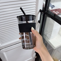 Arctic light water glass straw glass cup female home with cover large capacity high face value coffee ins wind drink water cup