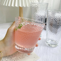 ins wind minimalist day style heat resistant hammer mesh glass water cup retro transparent breakfast cup juice cup coffee cup sub