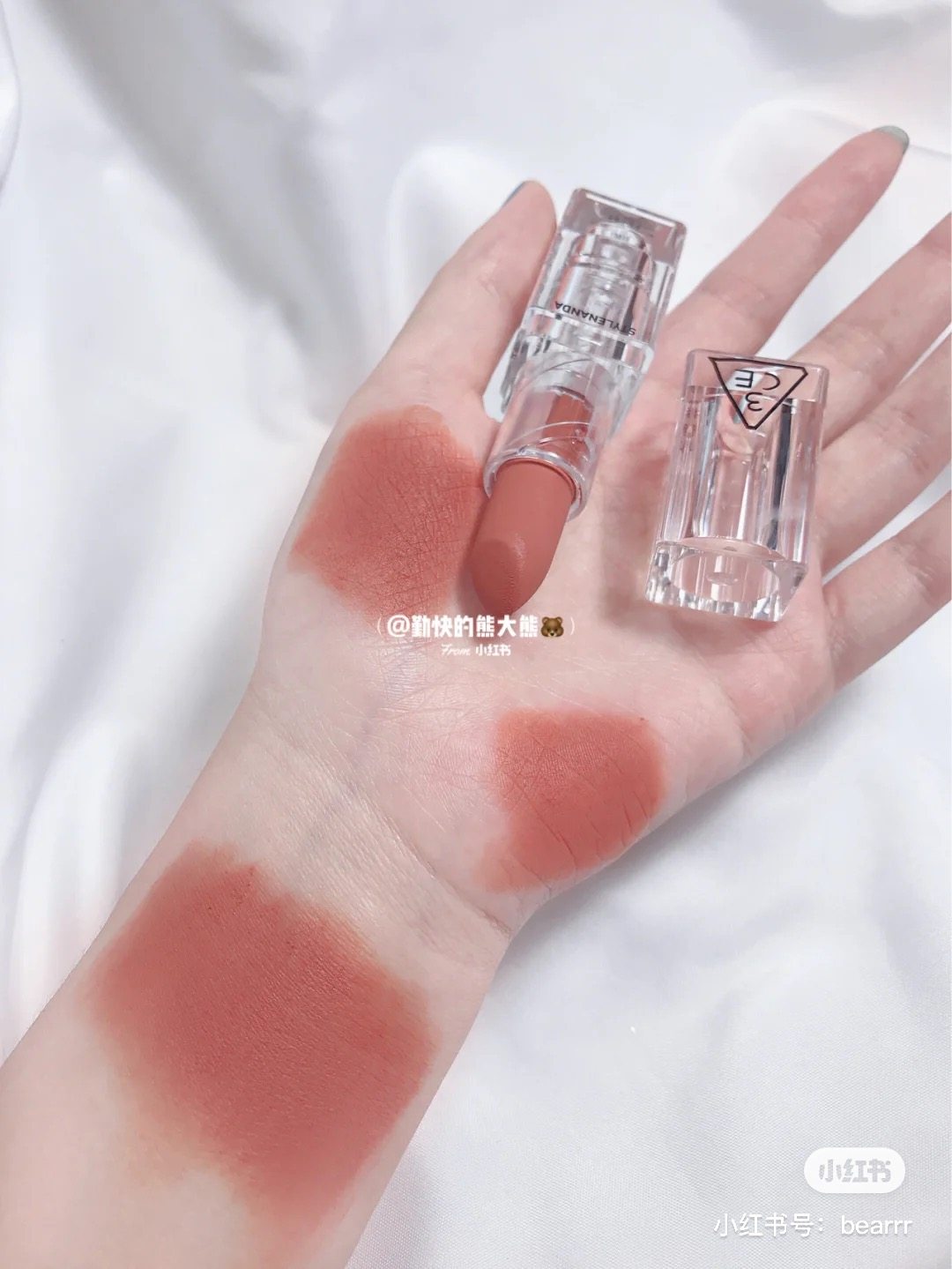 South Korean 3CE transparent sea blue tube acrylic matt light mouth red milky pink grey pink ice blue powder hazy rose-Taobao