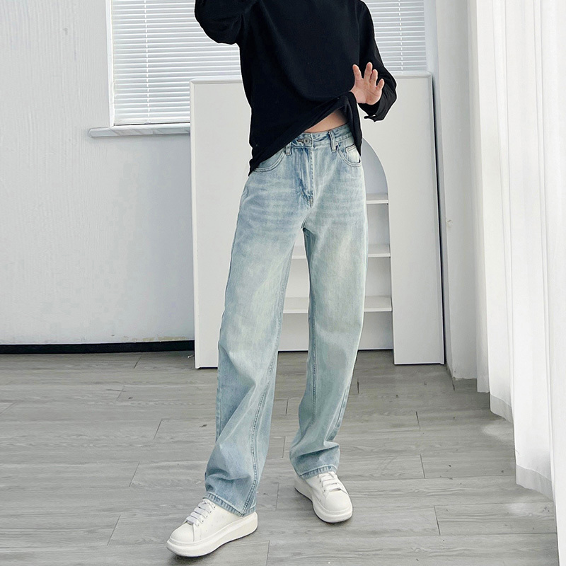 Washed Light-Colored Men's Jeans with Drape, New Spring/Summer Style, Trendy Brand, Loose Straight-Leg Wide-Leg Casual Pants