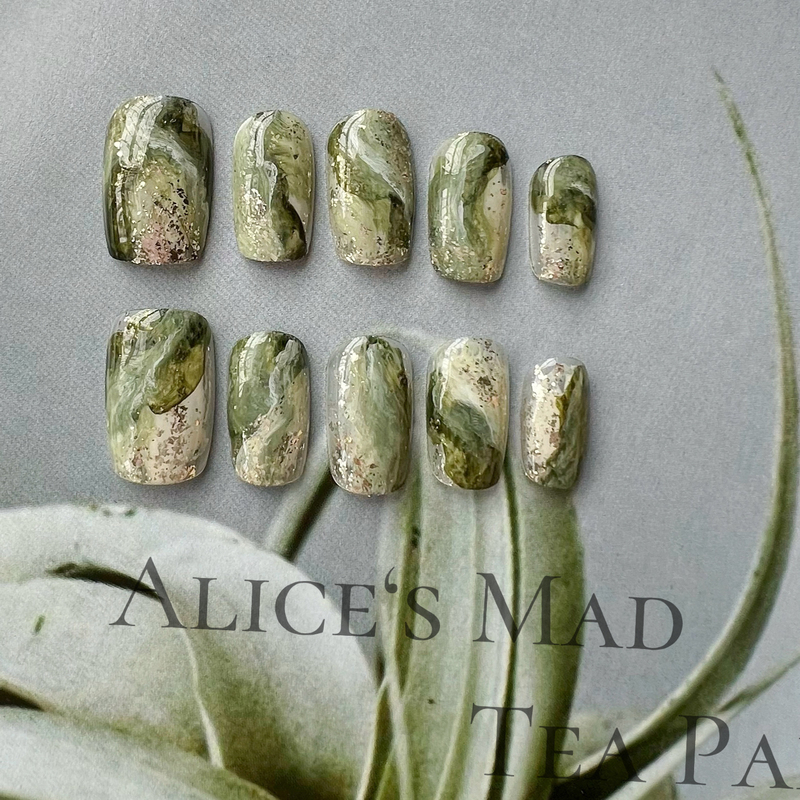 New Original Hand-Painted Gradient Dark Green Olive Green Glitter Star Galaxy Marble Jade Color Press-On Nails New Original Hand-Painted Gradient Dark Green Olive Green Glitter Star Galaxy Marble Jade Color Press-On Nails