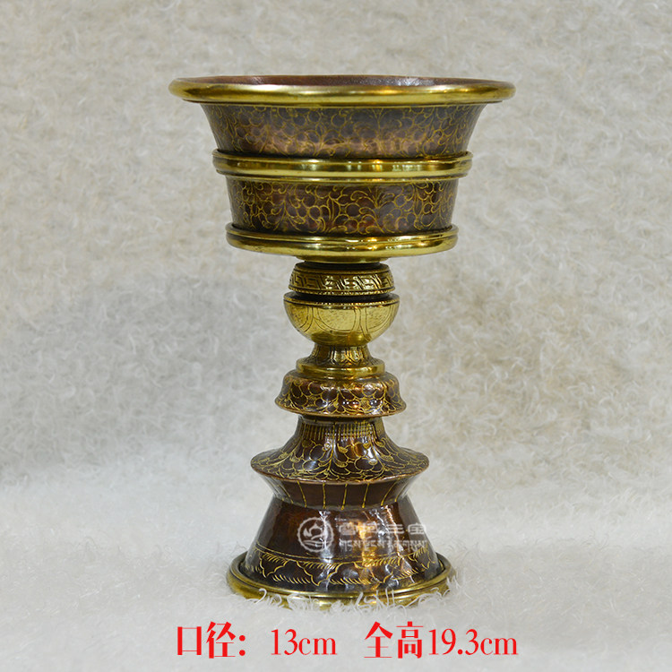 Tantric Buddhist supplies Nepalese pure copper hand-carved gilt butter lamp holder candlestick for lamp high-footed Buddha lamp