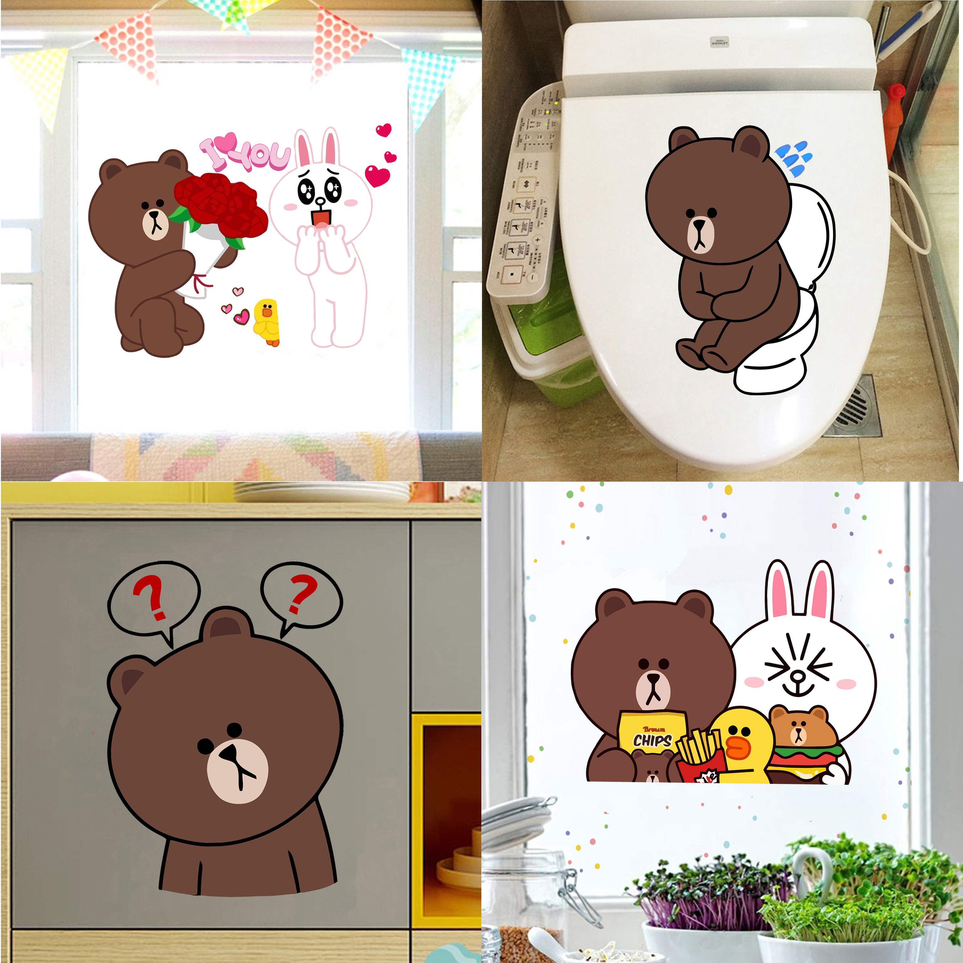 Cartoon bathroom toilet stickers waterproof dressing room toilet stickers car stickers refrigerator stickers window stickers hall bedroom wall stickers