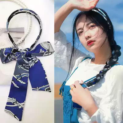 Hairband female Korean Net red hair card simple Joker out lace hair hoop braided hair slender ribbon tie hair headwear