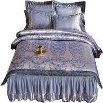 Eurostyle jacquard bed with four full cotton quilts covered lace bed Bedding Pure Cotton Upscale Silk Satin Nude Sleep Bed