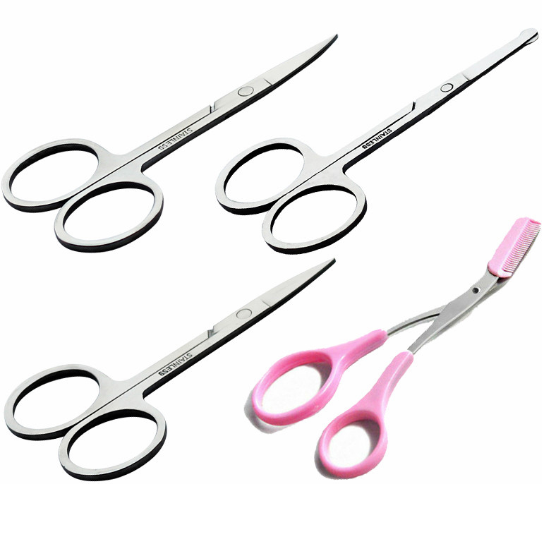 Eyebrow Scissors pointed round head elbow beauty scissors nose hair scissors with eyebrow comb double eyelid stickers eyelash scissors