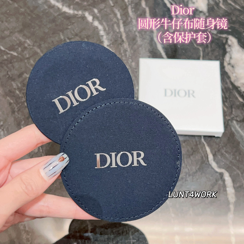 In Stock Lunt Dior Denim Round Portable Makeup Mirror with Storage Bag
