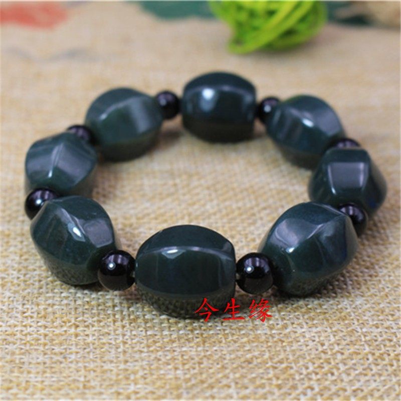 Hetian jade hand string men's and women's natural Xinjiang Hetian jade six-sided string bracelet to send certificate