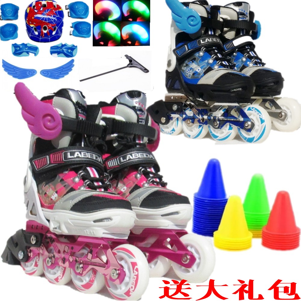 LABEDA fire children's flat flower roller skates fancy training leavening skates PU retractable foreign trade clearance
